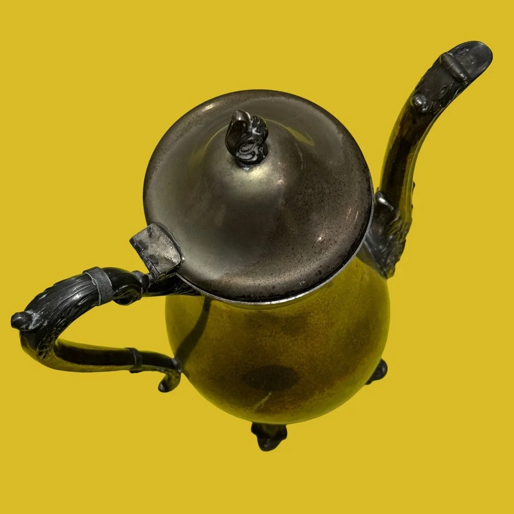 Vintage Leonard Silverplated Footed Teapot Coffee Pot Ornate Hinged‎ Lid Antique